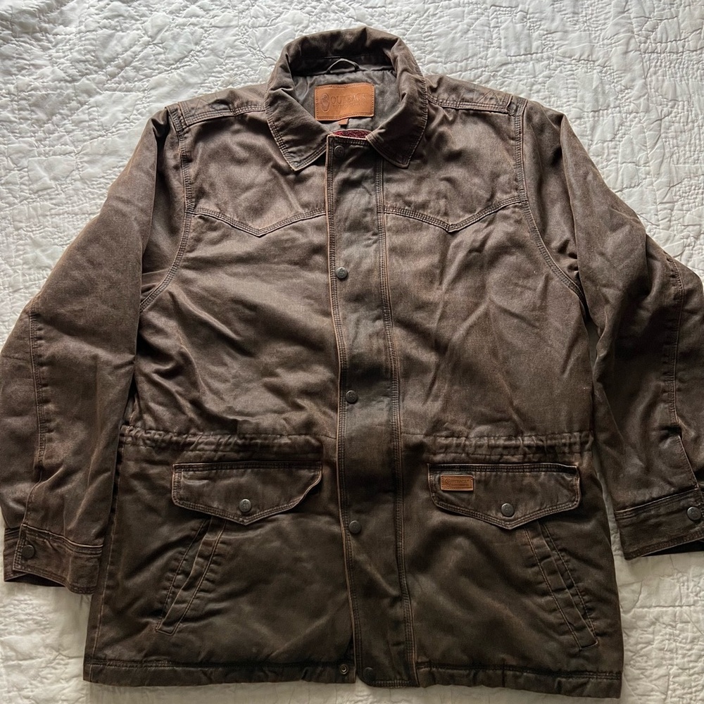 Oiled Brown lined Barn Coat by Outback Trading Company mens MD